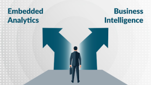 person choosing between embedded analytics and BI